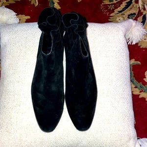 Black leather suede ankle boots